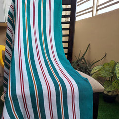 Green and White Stripe Woven Throw
