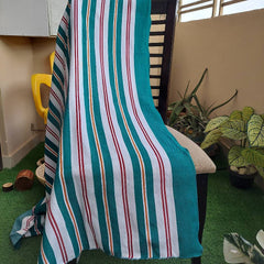 Green and White Stripe Woven Throw
