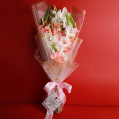 Pink Pastel Bouquet & Chocolate Fudge Cake - TCS SentimentsExpress