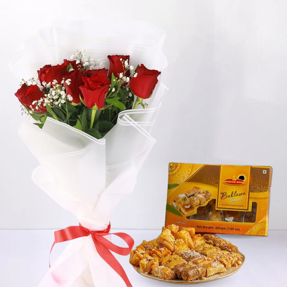 Timeless Treat: Baklawa Mix with Dream Bouquet - TCS SentimentsExpress