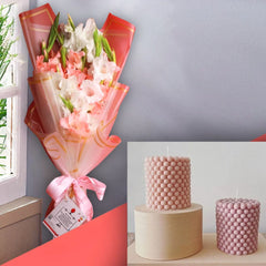 Cylindrical Bubble Candle and Pink Pastel Bouquet - TCS SentimentsExpress