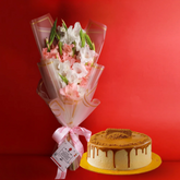 Lotus Cake 2lbs with Pink Pastel Bouquet - TCS SentimentsExpress
