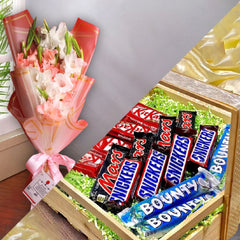 Share Love - Chocolate Gift Basket & Pink Pastel Bouquet - TCS SentimentsExpress