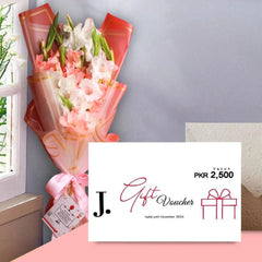 J. Gift Voucher with Pink Pastel Bouquet - TCS SentimentsExpress