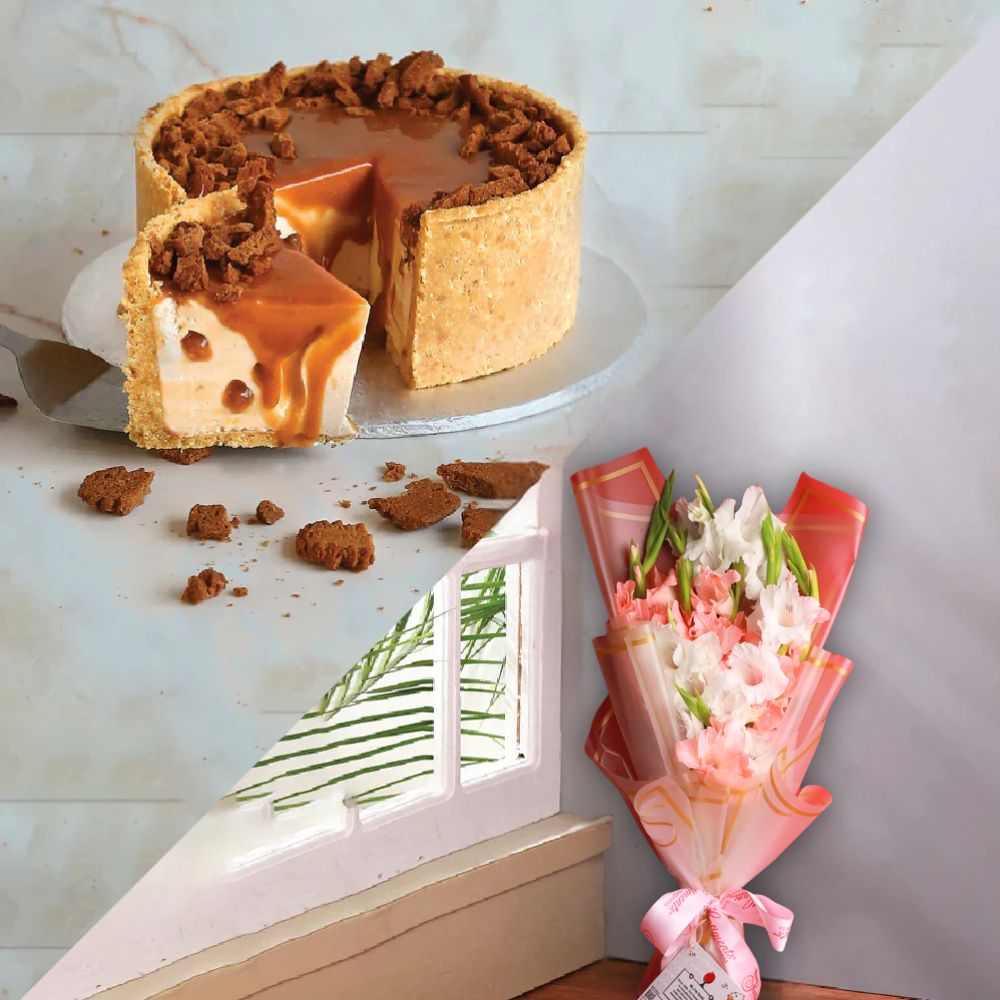 Share Happiness - Lotus Cheesecake with Pink Pastel Bouquet - TCS SentimentsExpress