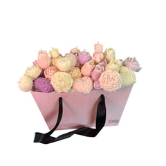 Blossom Scented Flower & Teddy Candle Basket in Pastel Hues