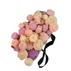 Blossom Scented Flower & Teddy Candle Basket in Pastel Hues