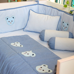 Blue Teddy - Embroidered - Crib Bedding Set