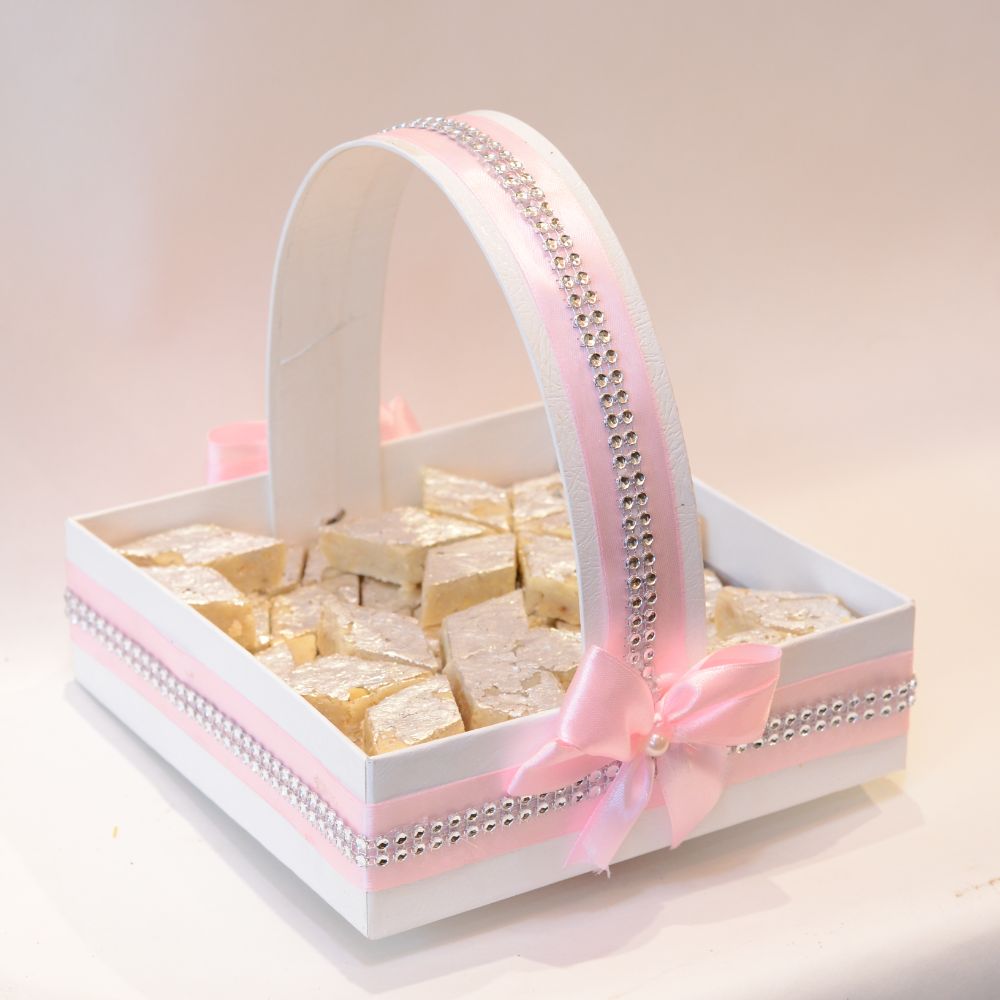 Kaju Barfi (1 kg) in Elegant Basket - TCS SentimentsExpress