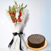Chocolate Fudge Cake 2lbs & Simply Bright Bouquet - TCS SentimentsExpress