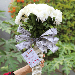 Pearl bouquet - White Roses and Chrysanthemums - TCS SentimentsExpress