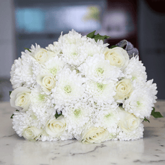 Pearl bouquet - White Roses and Chrysanthemums - TCS SentimentsExpress