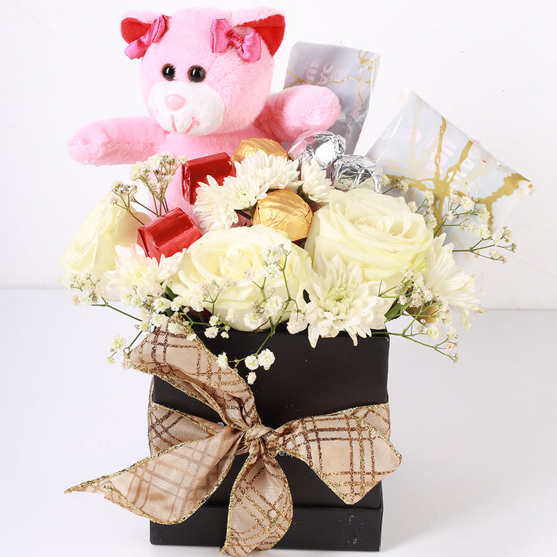 Sweet Sentiments Teddy & Floral Gift Box