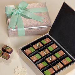 Silver Leather Box with Pistachio Kunafa Bon Bons
