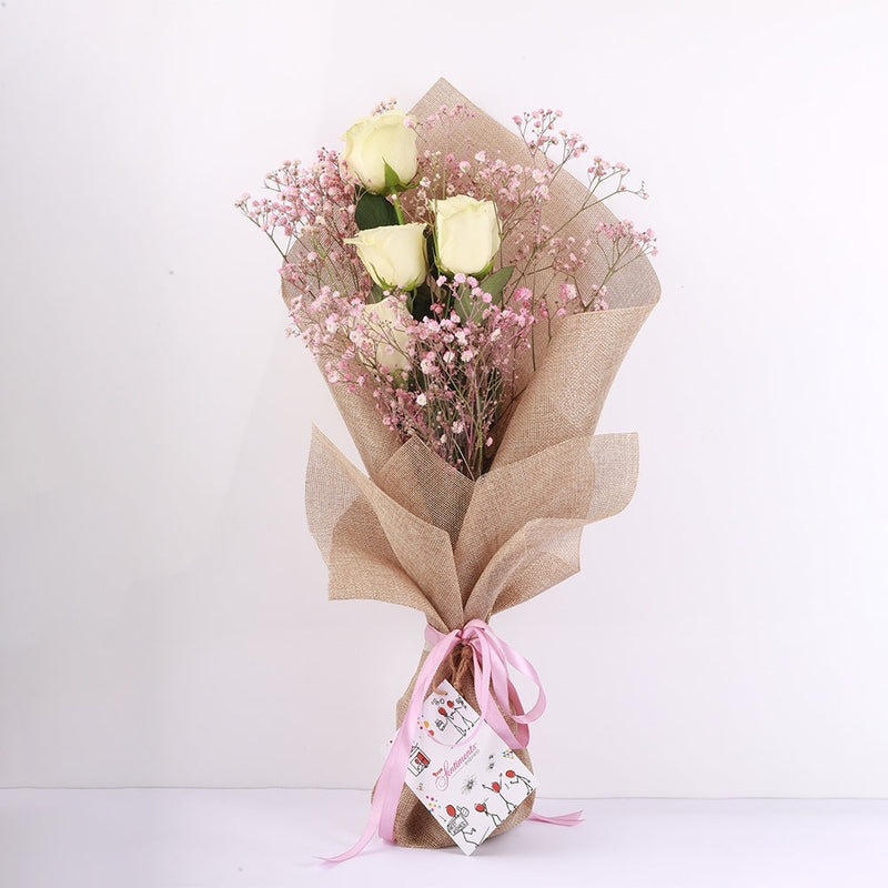 Sweet Elegance Duo: Malt Cake 2 Lb  & White Rose Bouquet