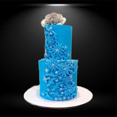 Blue Floral 2 Tier Wedding Cake 6 Lbs