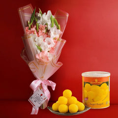 Glamour & Sweets: Rasgulla Bengali with Pink Pastel Bouquet