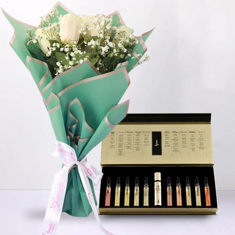 Discovery Set for Him By J. With Elegance Bouquet - White Roses