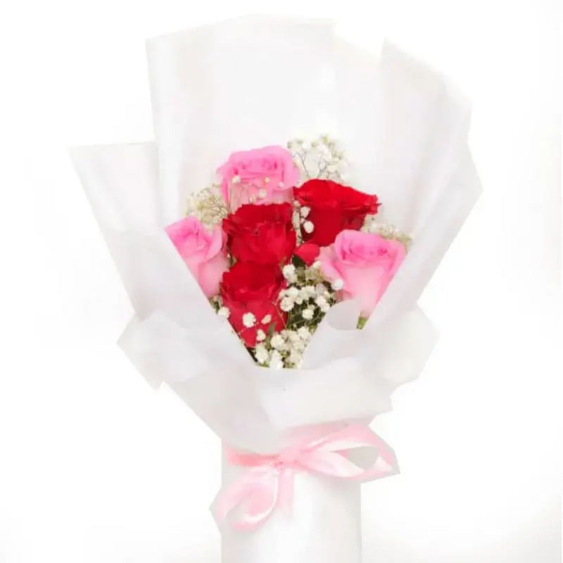 3 pink & 3 red lovely roses bouquet