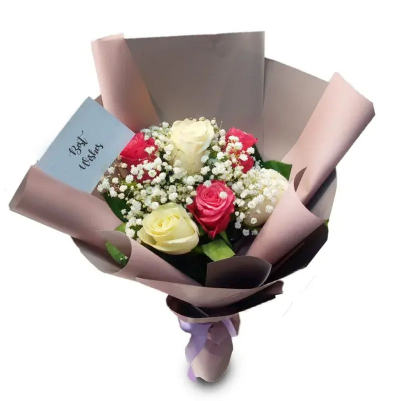 3 pink & 3 white lovely roses bouquet
