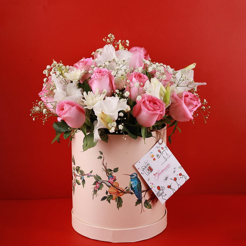 Touch of Class - Pink roses and White Chrysanthemums