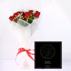 Standard Star Map With Dreamland Bouquet - Imported Red Roses