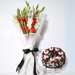 Black Forest Cake 2lbs & Simply Bright Bouquet