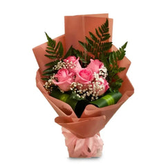 5 pink roses and godiva chocolates