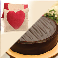 Chocolate Fudge Cake With Personalized Love Struck Cushion - For Togetherness