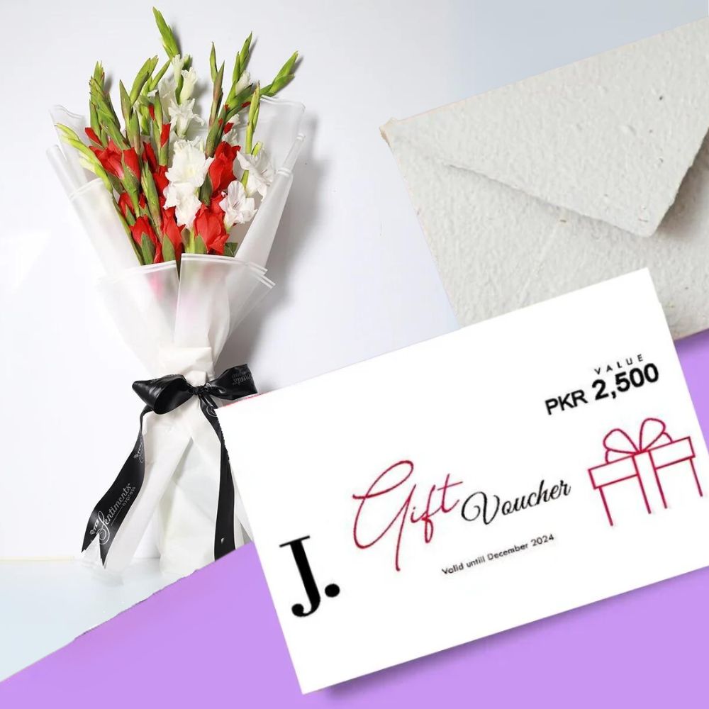 J. Gift Voucher with Simply Bright Bouquet - TCS SentimentsExpress