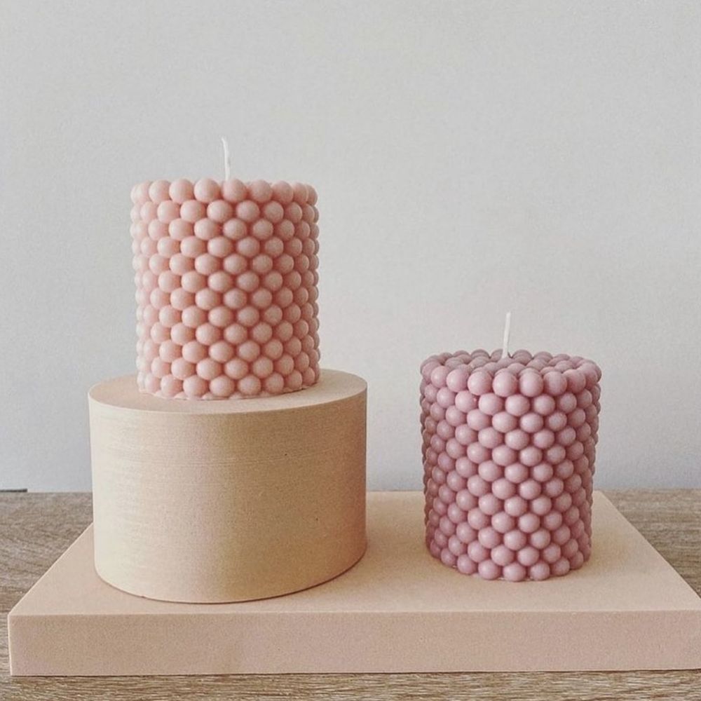 Cylindrical Bubble Candle and Pink Pastel Bouquet - TCS SentimentsExpress