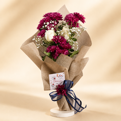 Classic Violet Bouquet - White Roses and Chrysanthemums