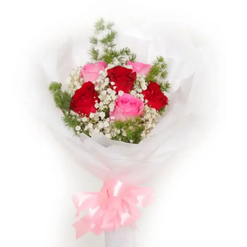 Combo of 3 Pink & 3 red lovely roses bouquet