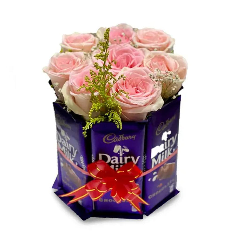 Combo of pink roses & chocolates