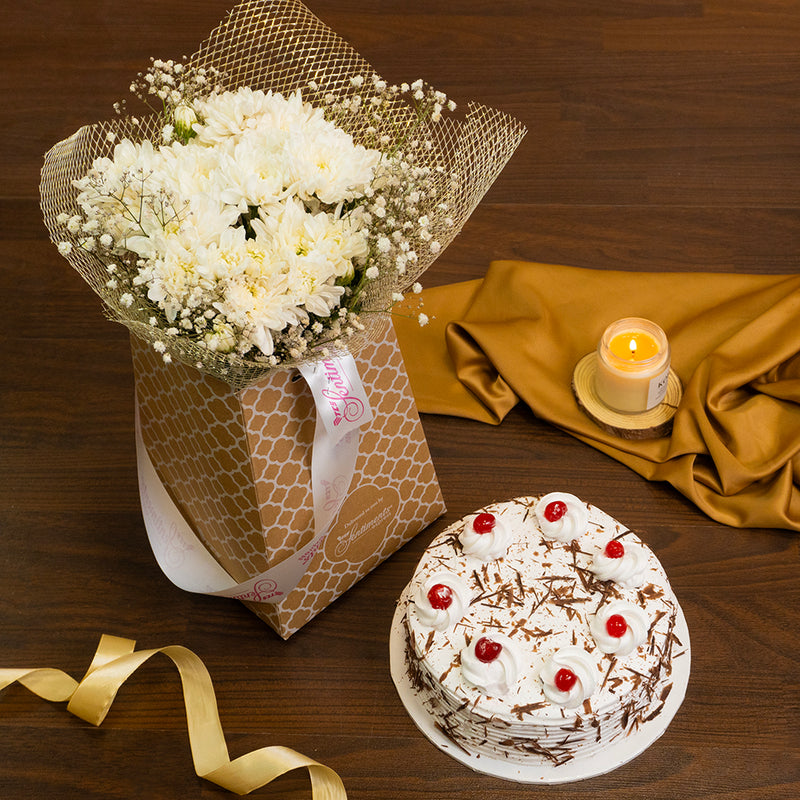 For Tenderness - Black forest cake and Chrysanthemums - We will need 48 hours for delivery