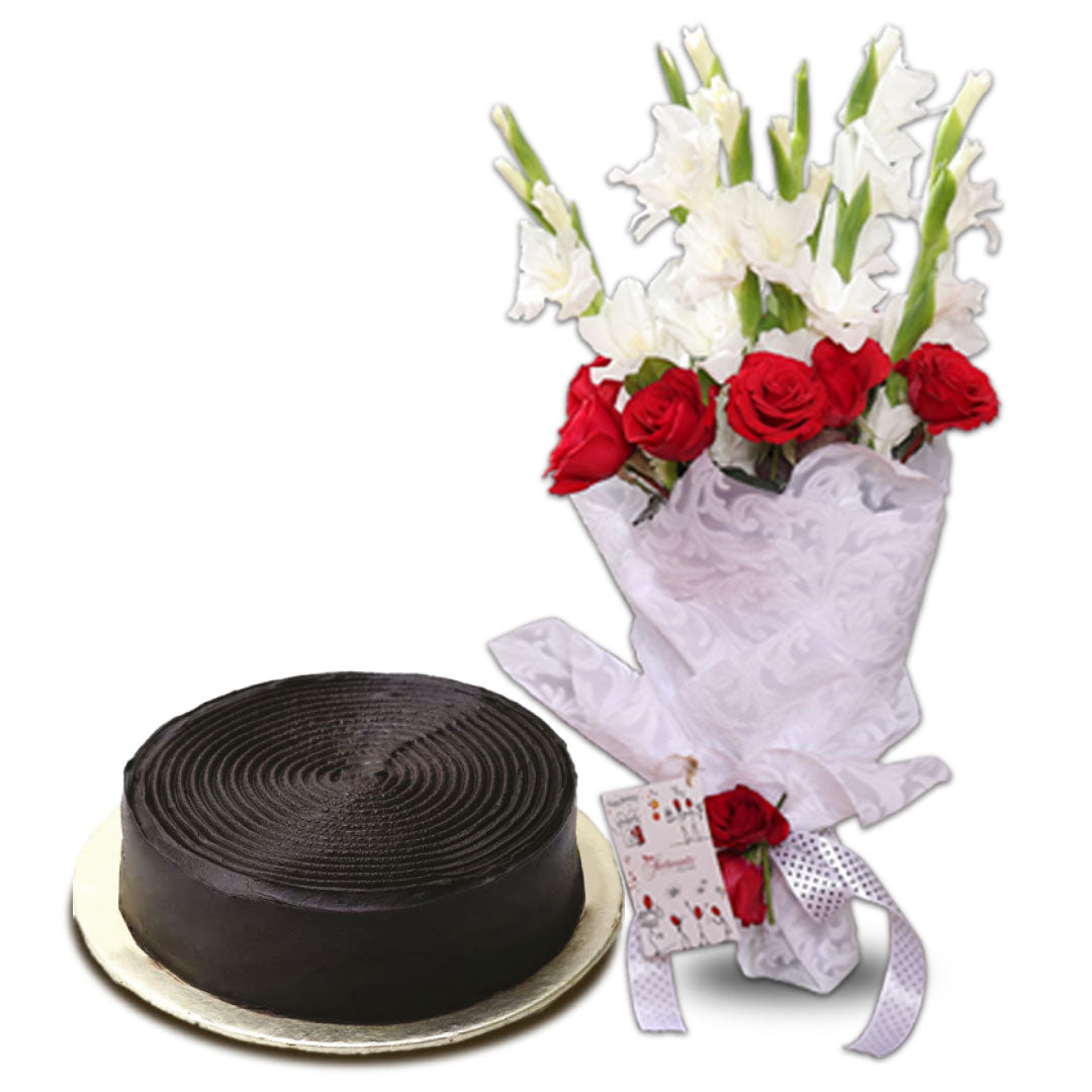 Celebration Bouquet & Chocolate Fudge Cake 2 lbs - TCS SentimentsExpress