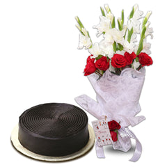 Celebration Bouquet & Chocolate Fudge Cake 2 lbs - TCS SentimentsExpress