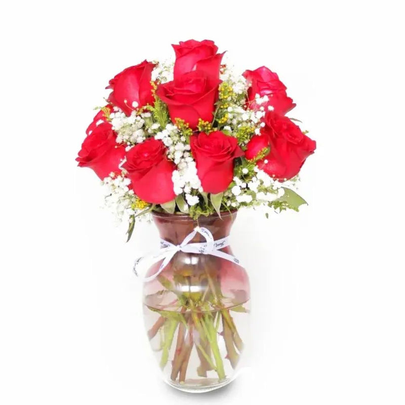 10 Red Roses In a Vase