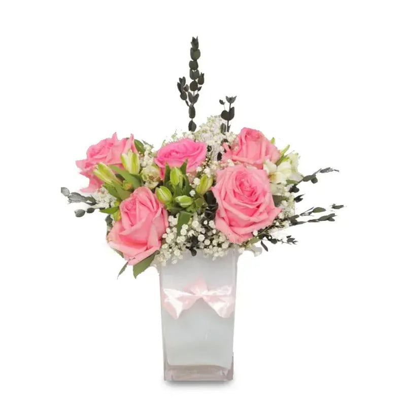 Arrangement of mixed flowers in a vase