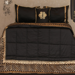 Black Glamour Block Printed Bed Sheet by PTH Homes