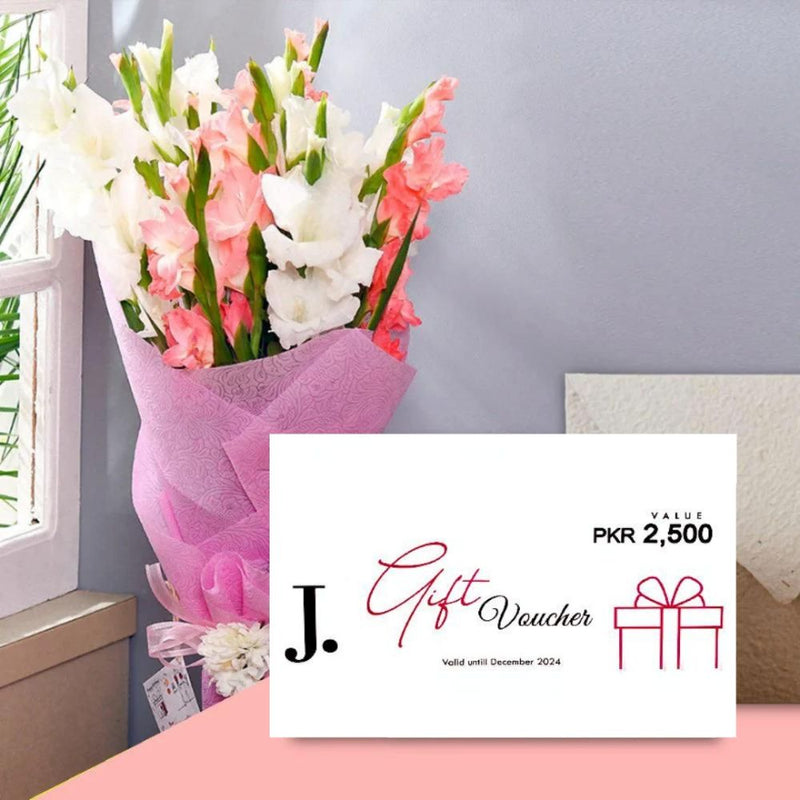 J. Gift Voucher with Pink Pastel Bouquet