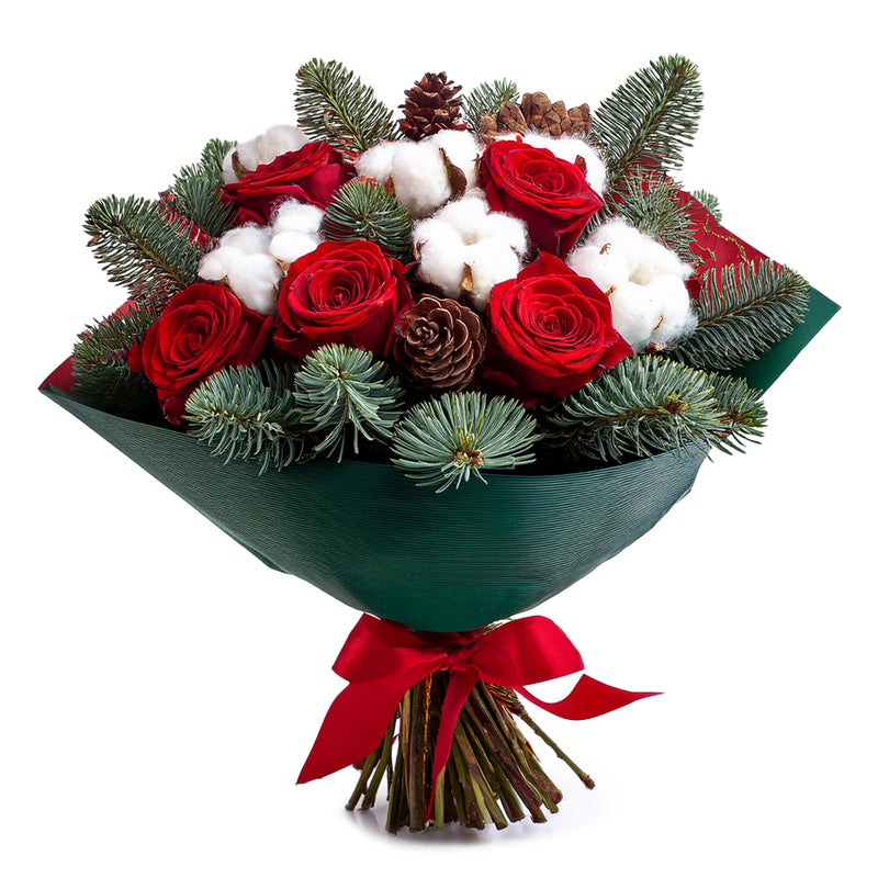 Winter Charm Pine and Rose Bouquet