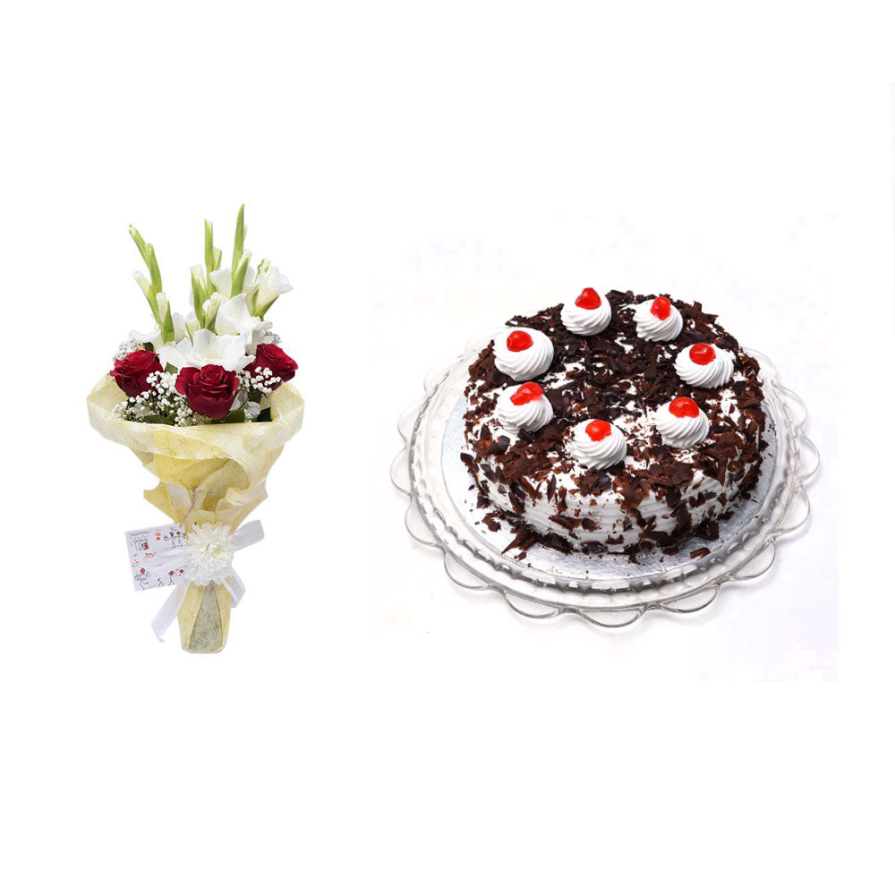 Black Forest Cake 1LBS with Lavish Bouquet - TCS Sentiments Express