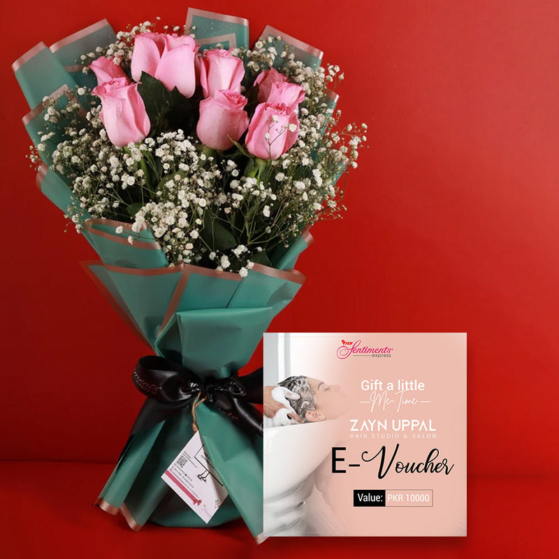 Zayn Uppal Salon E-Voucher With Pink Roses Bouquet