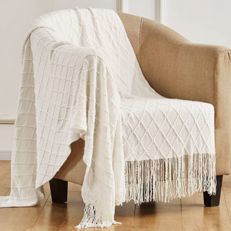 Knitted Tassels Throw Blanket by PTH Homes