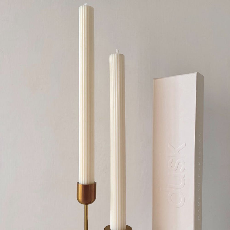 Serra Ribbed Pillar Candle - Pair