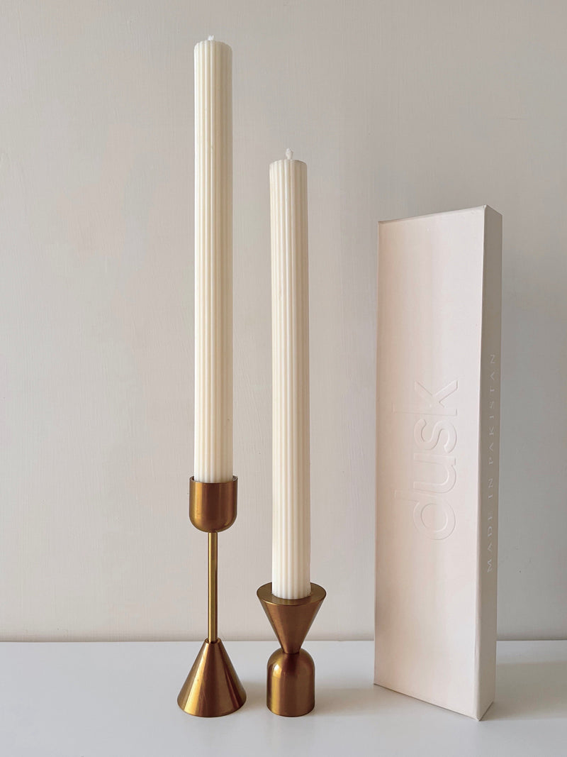 Serra Ribbed Pillar Candle - Pair