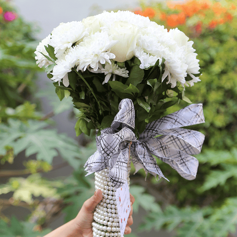 Pearl bouquet - White Roses and Chrysanthemums - TCS SentimentsExpress