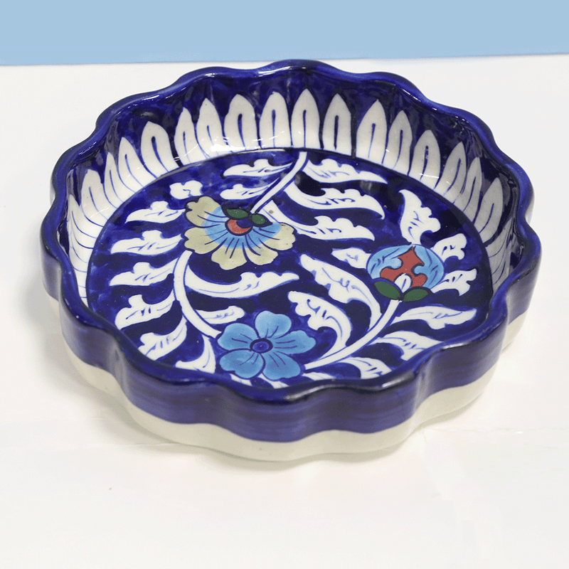 Blue Round Serving Tray - Multani Pottery