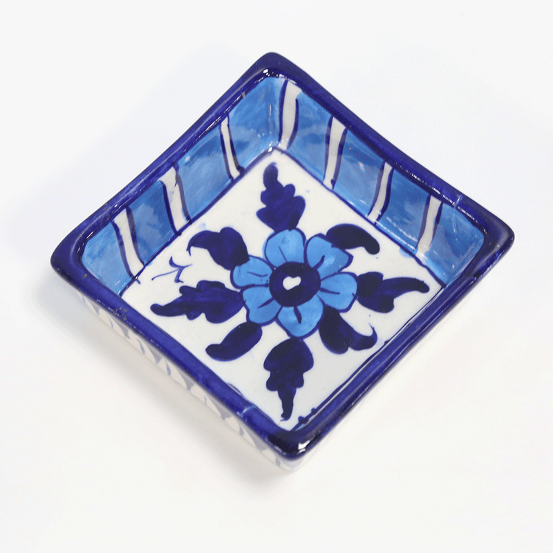 Blue Square Shaped Deep Dish - Multani Pottery